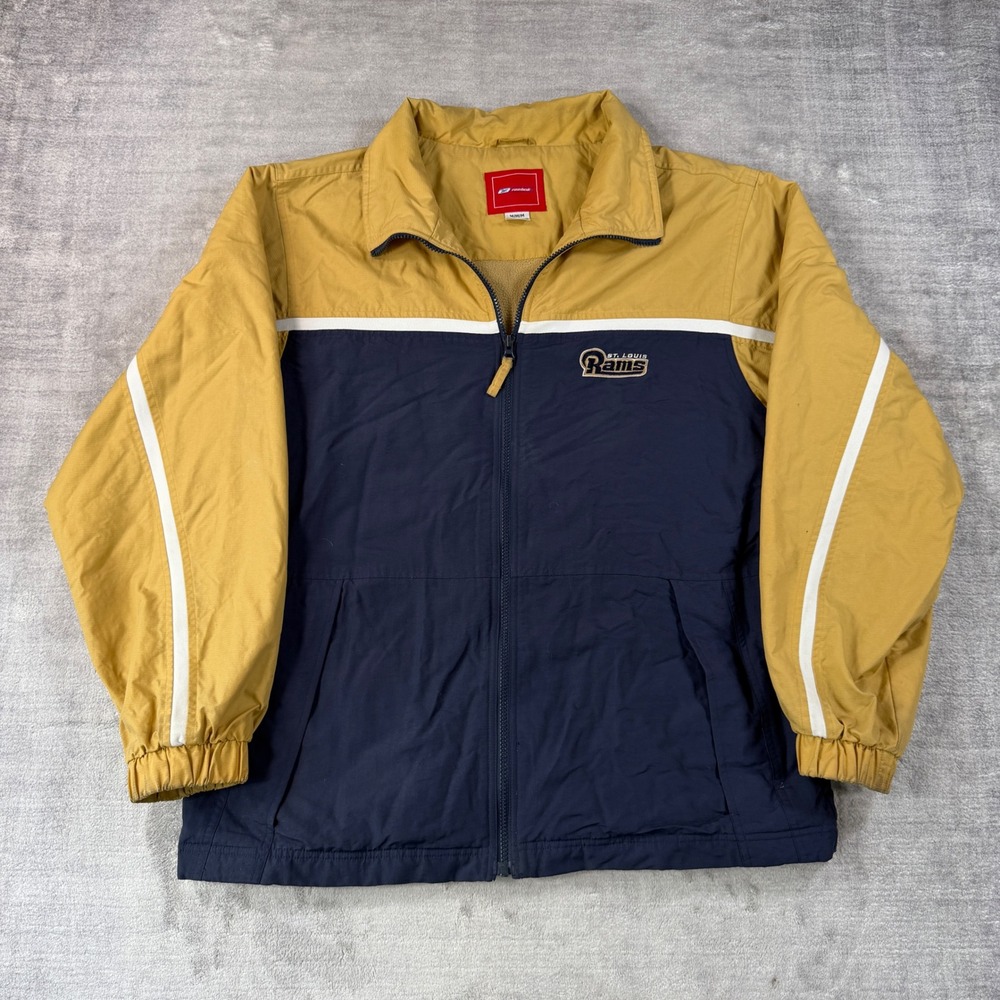 Vintage St Louis Rams Jacket Mens Medium Blue Fleece Lined Reebok Windbreaker